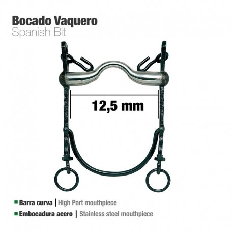 Bocado vaquero barra curva embocadura acero