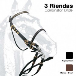 Cabezada montar cuero 3-riendas